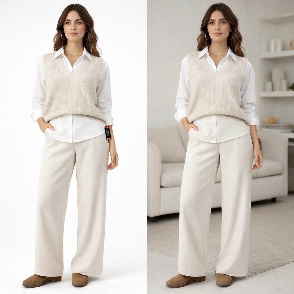 Vince Camuto Sweater Vest‎ XL Cream Knit V Neck Minimalist Luxe Layer Scandic
